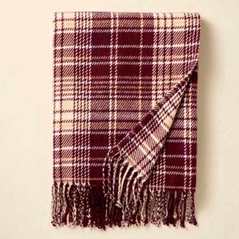Fall Plaid Woven Throw Blanket Burgundy/Cream - Hearth & Hand Magnolia